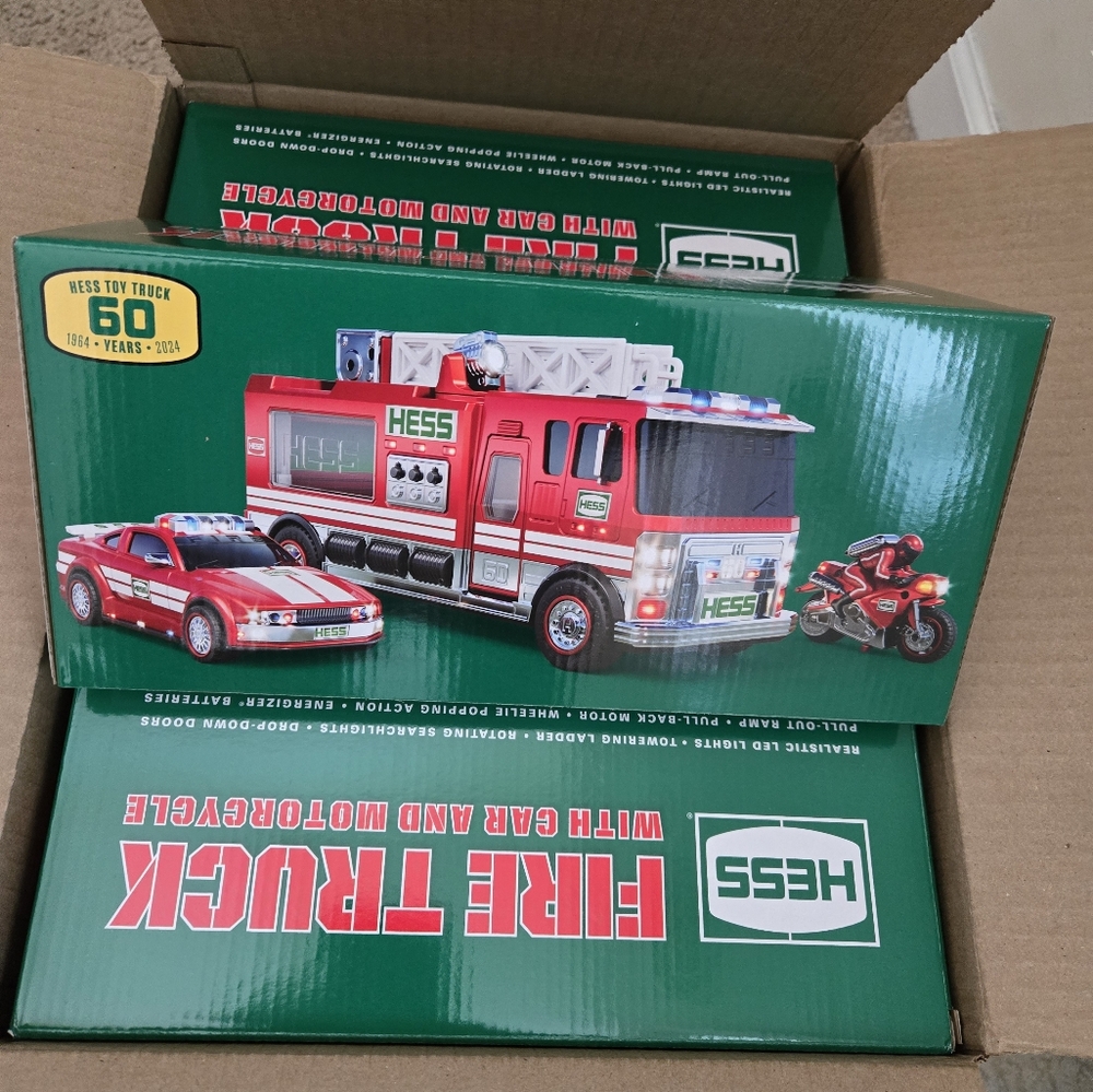 Hess Truck 2024 60th Anniversary Firetruck with Car and Motorcycle NWT LAST ONE